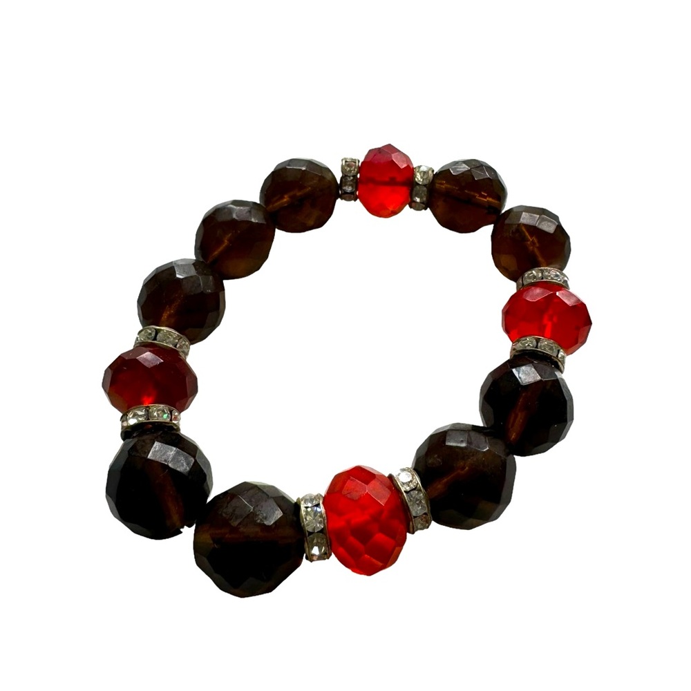Black and red crystal beaded stretch bracelet.